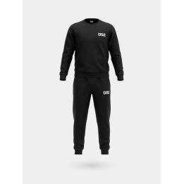 Tuta DS2 Drop Season 2 bambino nera con felpa girocollo e logo bianco, vista frontale