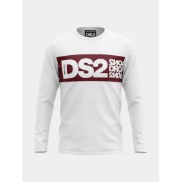 T-shirt a maniche lunghe DS2 Drop Season 2 ragazzo bianca con fascia bordeaux, vista frontale