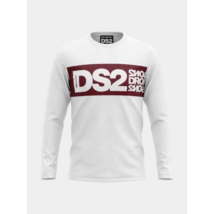 T-shirt a maniche lunghe DS2 Drop Season 2 ragazzo bianca con fascia bordeaux, vista frontale
