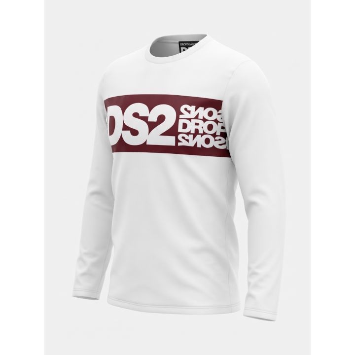 T-shirt a maniche lunghe DS2 ragazzo bianca con fascia bordeaux, vista di tre quarti