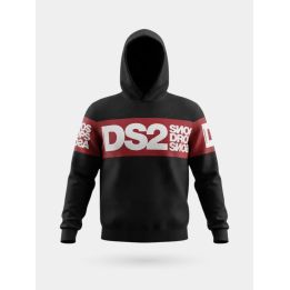 Felpa DS2 Drop Season 2 ragazzo nera e rossa con cappuccio e fascia logo, vista frontale
