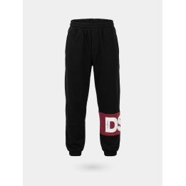 Pantalone tuta DS2 Drop Season 2 ragazzo nero con fascia rossa e logo, vista frontale