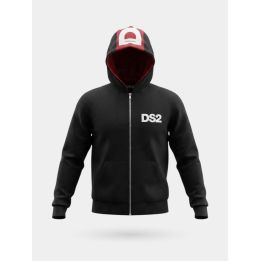 Felpa DS2 Drop Season 2 ragazzo nera con zip, cappuccio e fascia rossa, vista frontale