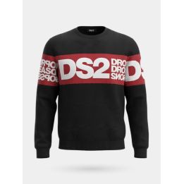 Felpa DS2 Drop Season 2 ragazzo nera e rossa girocollo con fascia logo bianco, vista frontale