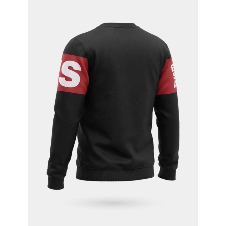 Felpa DS2 ragazzo nera e rossa girocollo con fascia logo bianco, retro di tre quarti
