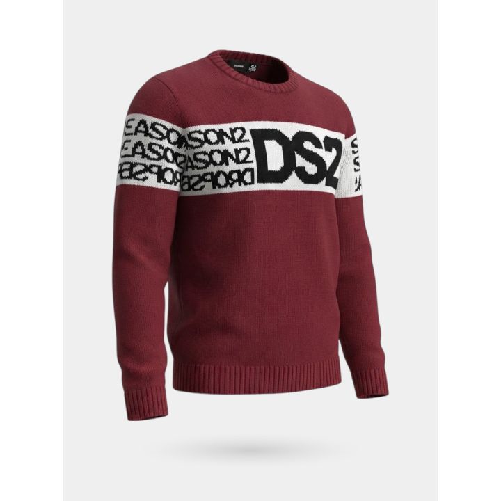 Maglia DS2 ragazzo bordeaux con fascia bianca e logo nero, vista di tre quarti