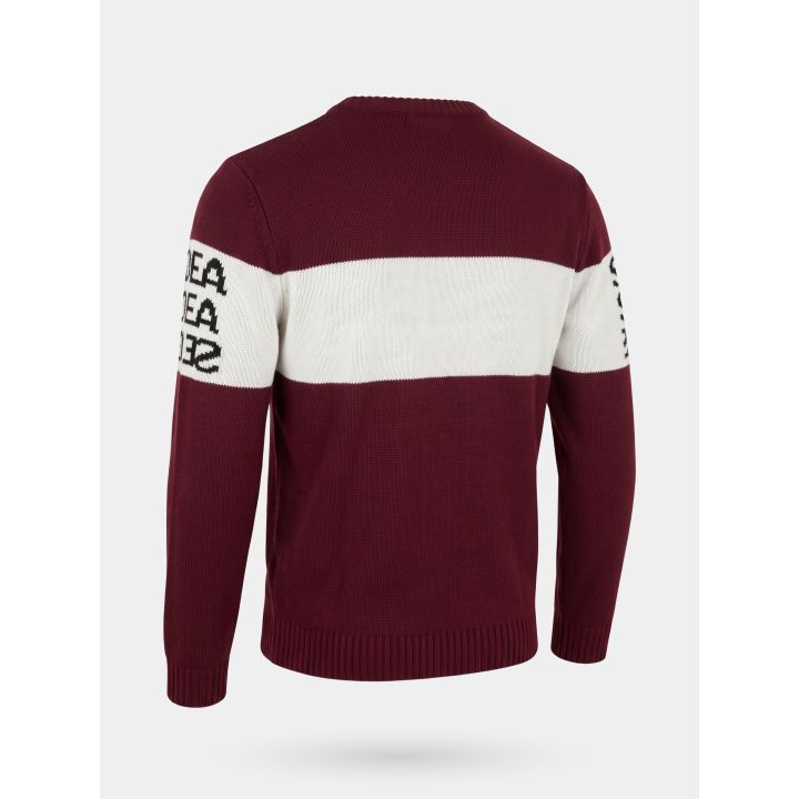 Maglia DS2 ragazzo bordeaux con fascia bianca e logo nero, retro di tre quarti