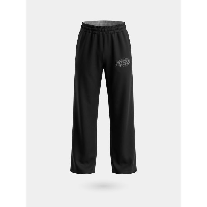 Pantalone DS2 Drop Season 2 ragazza nero a gamba larga con logo in brillantini, vista frontale
