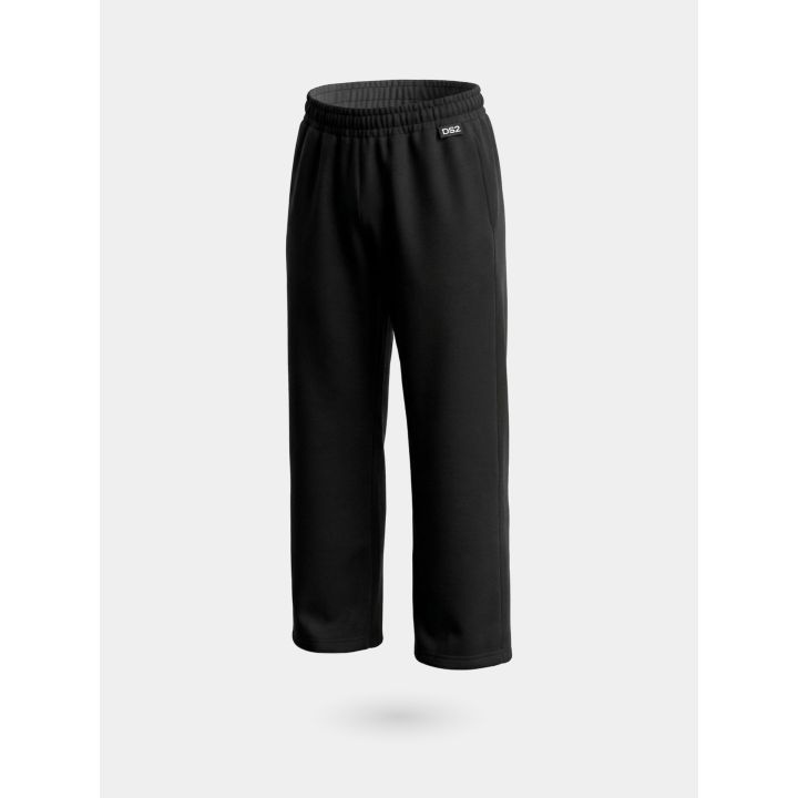 Pantalone DS2 ragazza nero a gamba larga con logo in brillantini, retro di tre quarti