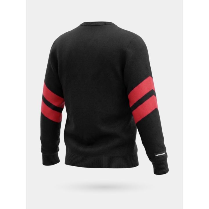 Maglia DS2 ragazzo nera con stella rossa e righe sulle maniche, retro di tre quarti