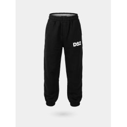 Pantalone tuta DS2 Drop Season 2 ragazzo nero con logo bianco sulla coscia, vista frontale