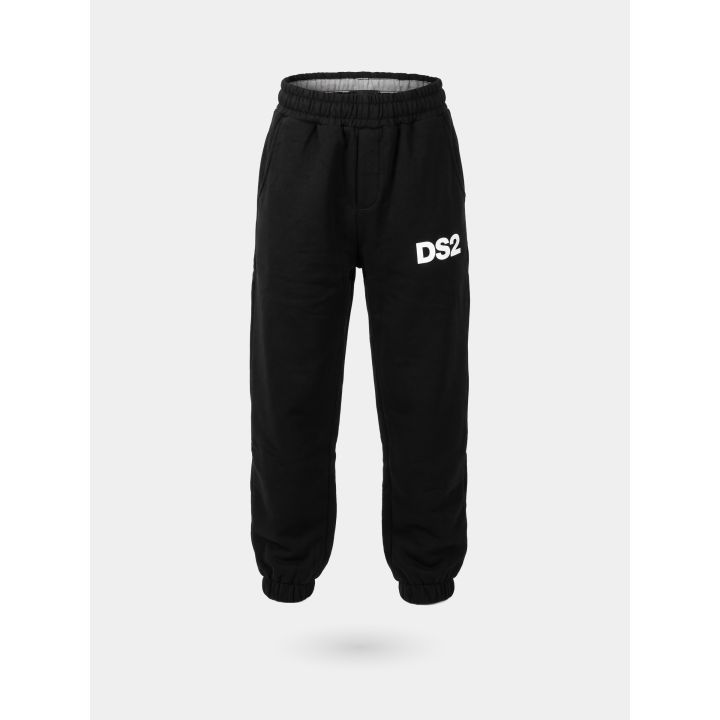 Pantalone tuta DS2 Drop Season 2 ragazzo nero con logo bianco sulla coscia, vista frontale