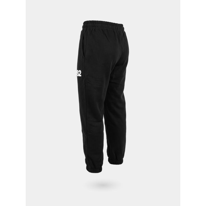 Pantalone tuta DS2 ragazzo nero con logo bianco sulla coscia, retro di tre quarti