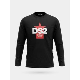 T-shirt a maniche lunghe DS2 Drop Season 2 ragazzo nera con stella rossa, vista frontale