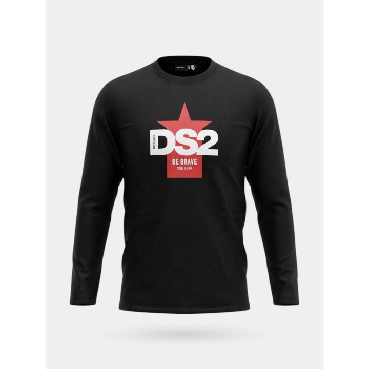 T-shirt a maniche lunghe DS2 Drop Season 2 ragazzo nera con stella rossa, vista frontale