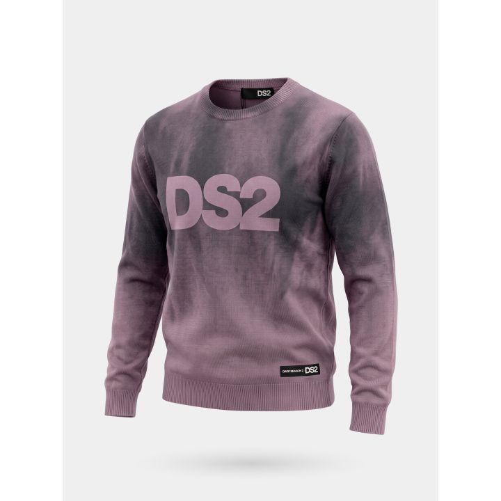 Maglia DS2 ragazza rosa sfumata con grande logo sul petto, vista di tre quarti