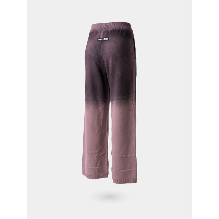Pantalone in maglia DS2 ragazza rosa sfumato a gamba larga, retro di tre quarti