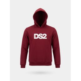 Felpa DS2 Drop Season 2 ragazzo bordeaux con cappuccio e grande logo bianco, vista frontale