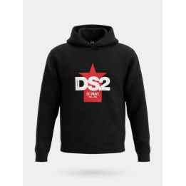 Felpa DS2 Drop Season 2 ragazzo nera con cappuccio e stella rossa Be Brave, vista frontale