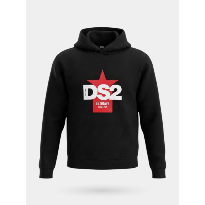 Felpa DS2 Drop Season 2 ragazzo nera con cappuccio e stella rossa Be Brave, vista frontale
