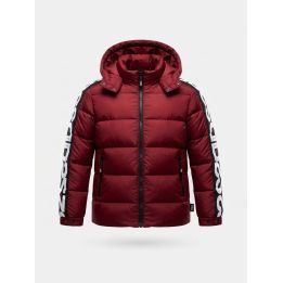 Giubbotto DS2 Drop Season 2 ragazzo bordeaux con cappuccio e fascia lettere DS2 sulle maniche, vista frontale