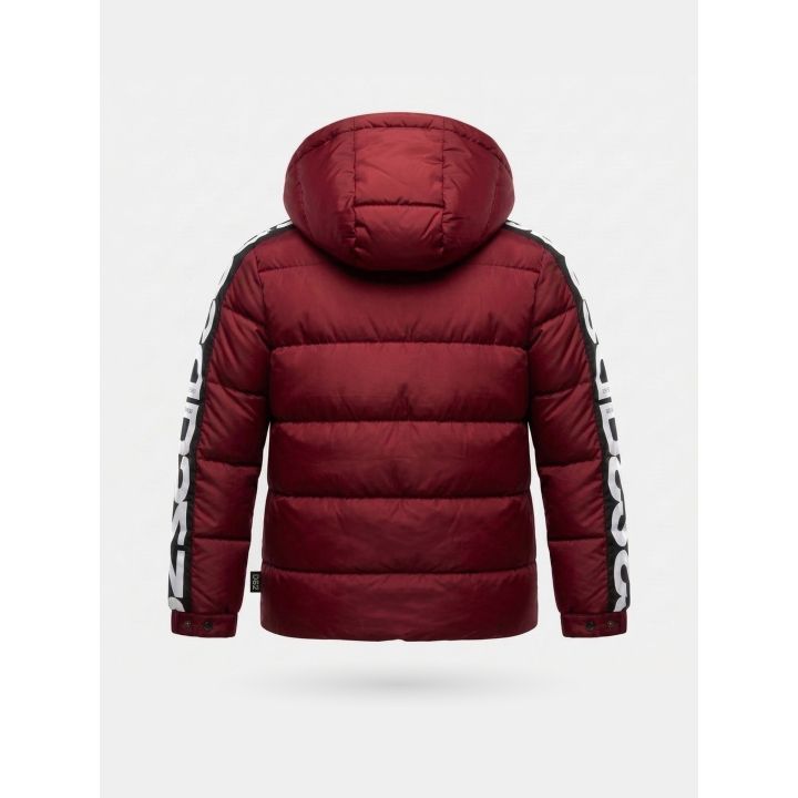 Giubbotto DS2 ragazzo bordeaux con cappuccio e fascia lettere DS2 sulle maniche, retro