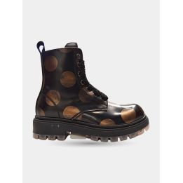 Tronchetti Manila Grace neri a pois bronzo con lacci, lato esterno