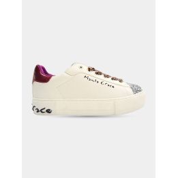 Sneakers Manila Grace bianche con punta glitter argento, lato esterno