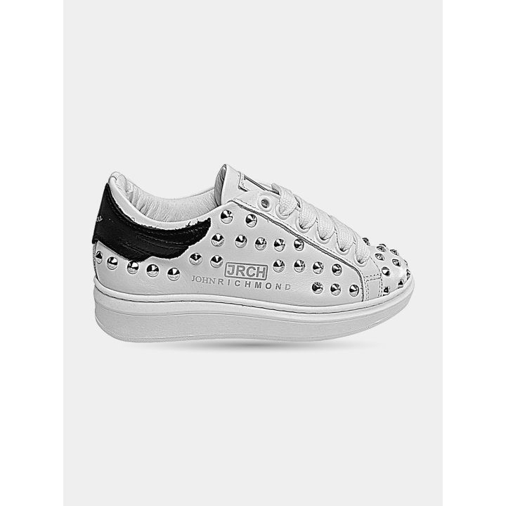 Sneakers John Richmond bianche con borchie argentate, vista laterale