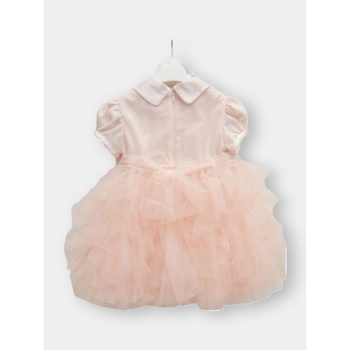Retro dell'abito rosa da cerimonia con colletto e gonna in tulle
