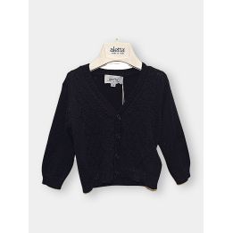 Cardigan Aletta blu da neonato con scollo a V e lavorazione a rombi, vista frontale