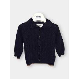 Cardigan Aletta blu da neonato con colletto e bottoni, vista frontale