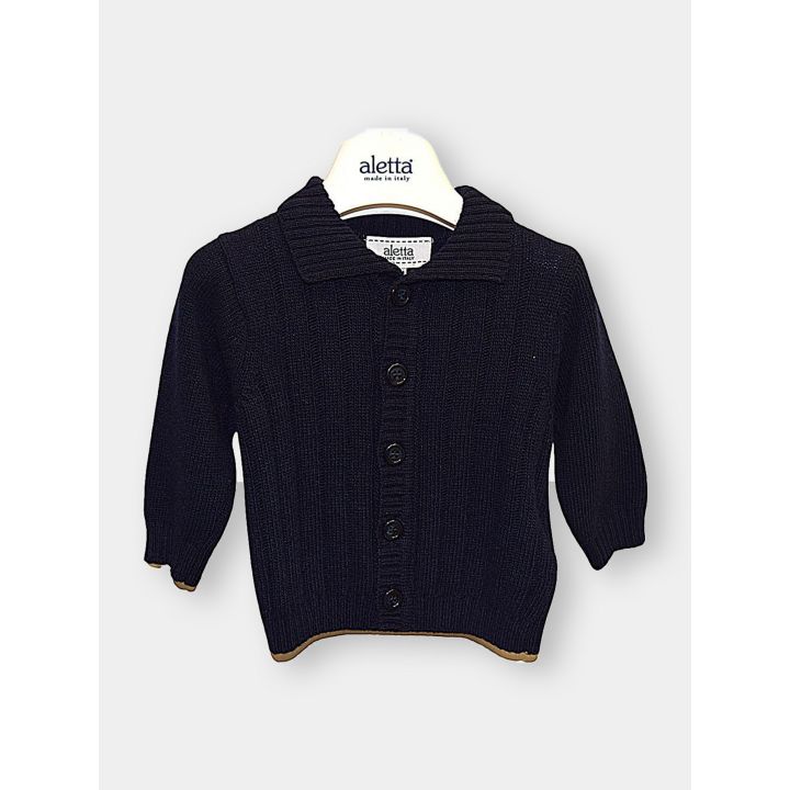 Cardigan Aletta blu da neonato con colletto e bottoni, vista frontale