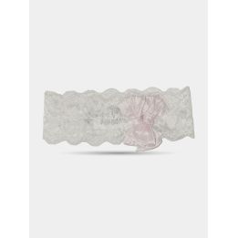 Fascia Aletta in pizzo bianco da neonata con fiocco rosa