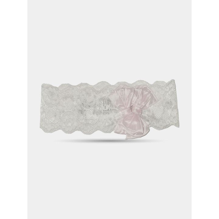 Fascia Aletta in pizzo bianco da neonata con fiocco rosa