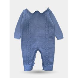 Tutina Aletta blu da neonato in maglia a trecce vista frontale