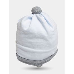 Cappellino Aletta azzurro con pallina e bordo grigi, vista frontale