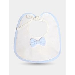 Bavaglio Aletta bianco con bordo azzurro e papillon applicato, vista frontale