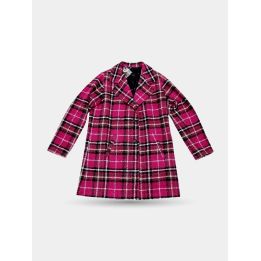 Cappotto Manila Grace a quadri rosa fucsia con revers, vista frontale