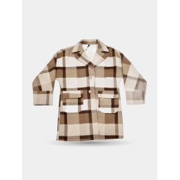Cappotto Manila Grace a quadri beige e marroni, vista frontale