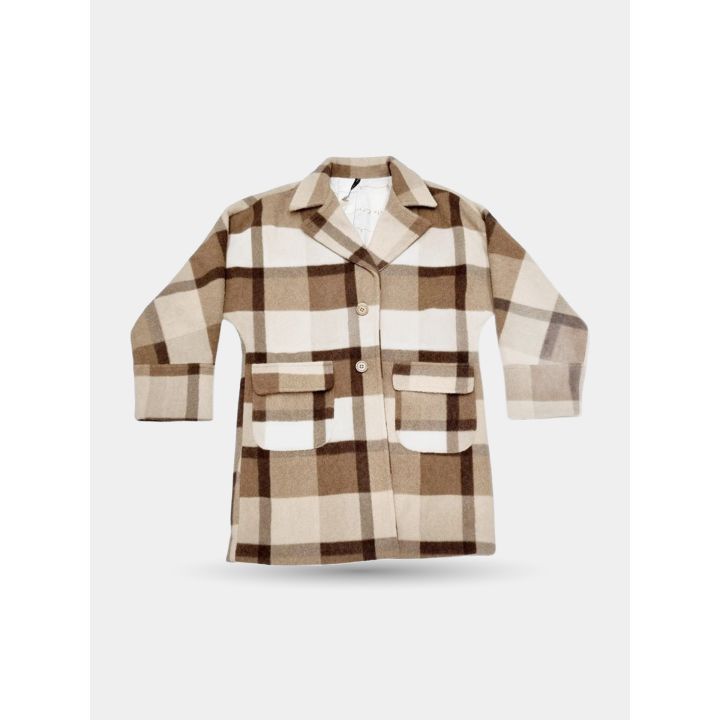 Cappotto Manila Grace a quadri beige e marroni, vista frontale