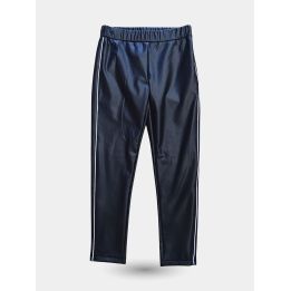 Pantaloni Manila Grace neri effetto pelle con riga bianca laterale, davanti