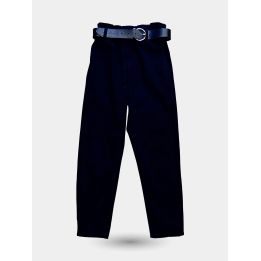 Pantaloni Manila Grace neri con vita arricciata e cintura, vista frontale