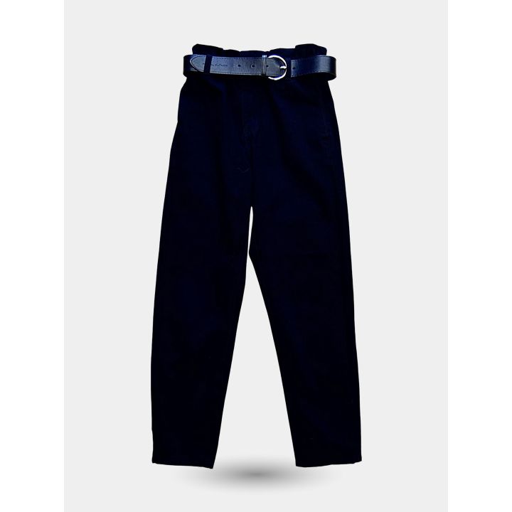 Pantaloni Manila Grace neri con vita arricciata e cintura, vista frontale