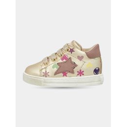Sneakers Falcotto oro con cuori e stella rosa, vista laterale