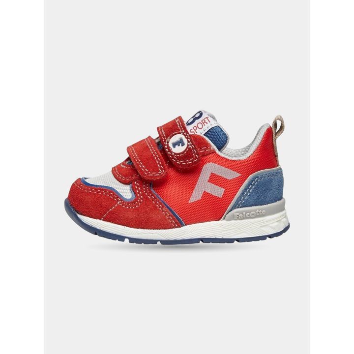Sneakers Falcotto rosse con grande F grigia, vista laterale
