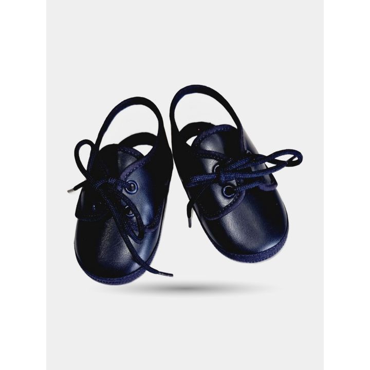 Scarpine eleganti Aletta blu da neonato viste dall'alto con lacci tondi